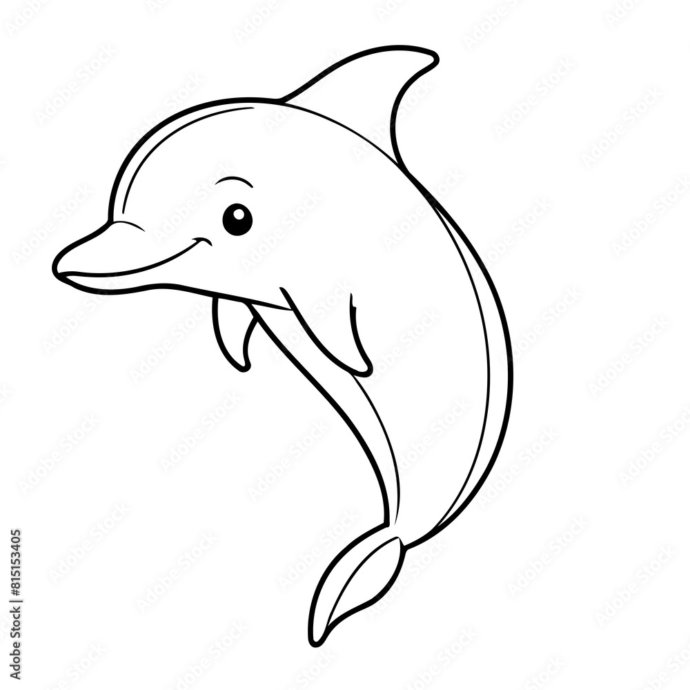 Simple vector illustration of Dolphin outline for colouring page Simple vector illustration of Dolphin outline for colouring page