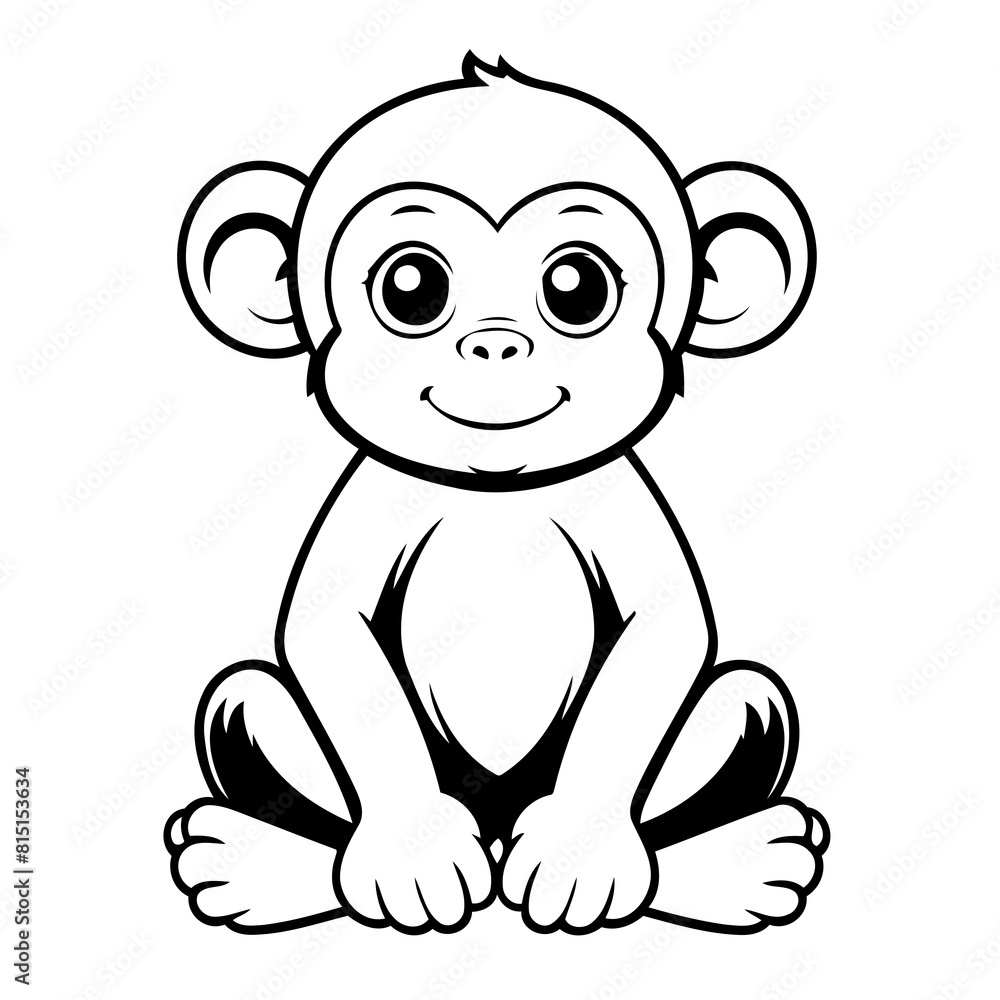 Vector illustration of a cute Monkey drawing for kids colouring activity Vector illustration of a cute Monkey drawing for kids colouring activity