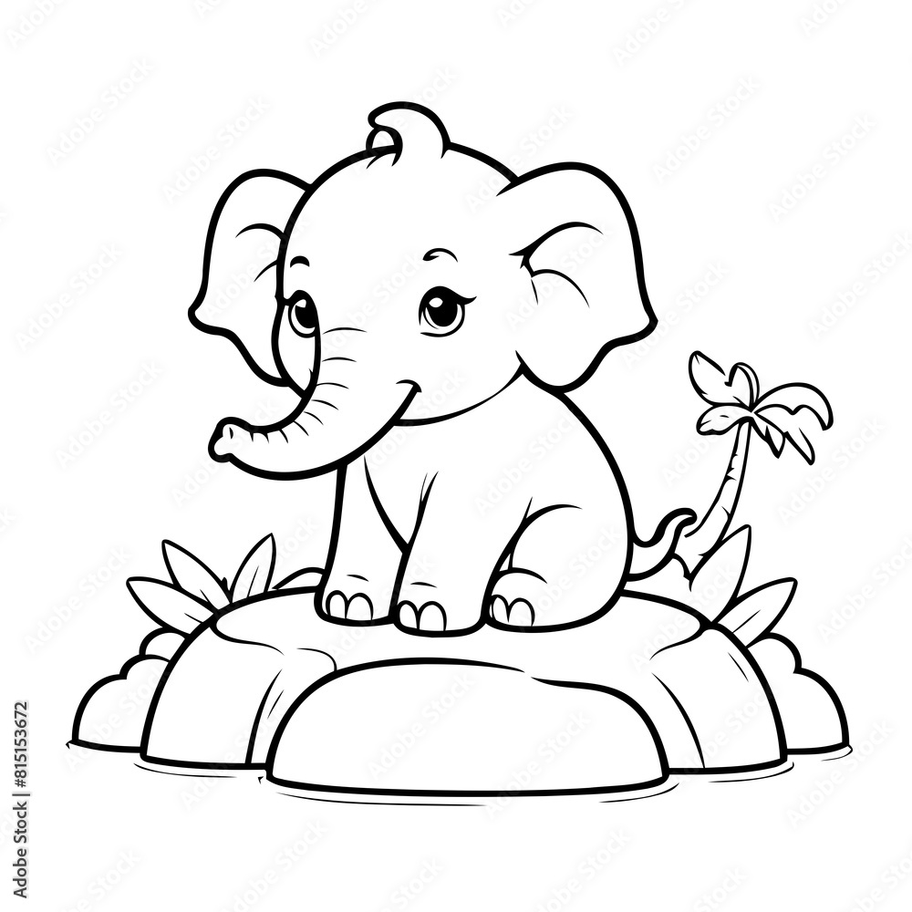 Vector illustration of a cute Elephant drawing for toddlers colouring page Vector illustration of a cute Elephant drawing for toddlers colouring page