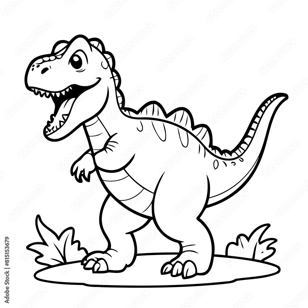 Fototapeta premium Cute vector illustration Allosaurus doodle colouring activity for kids