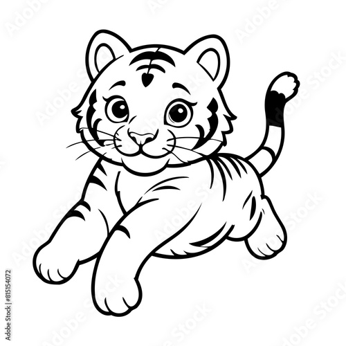 Vector illustration of a cute Tiger doodle for toddlers colouring page