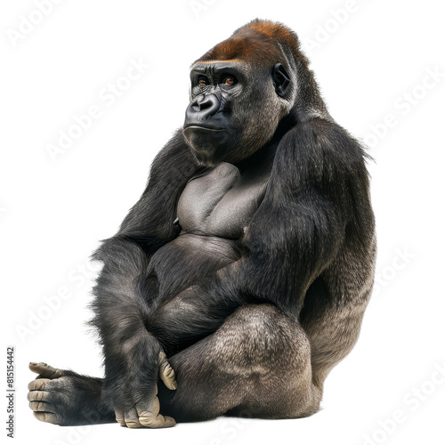 Western lowland gorilla seated in front of white backdrop, a western lowland gorilla isolated on transparent background © Iftikhar alam
