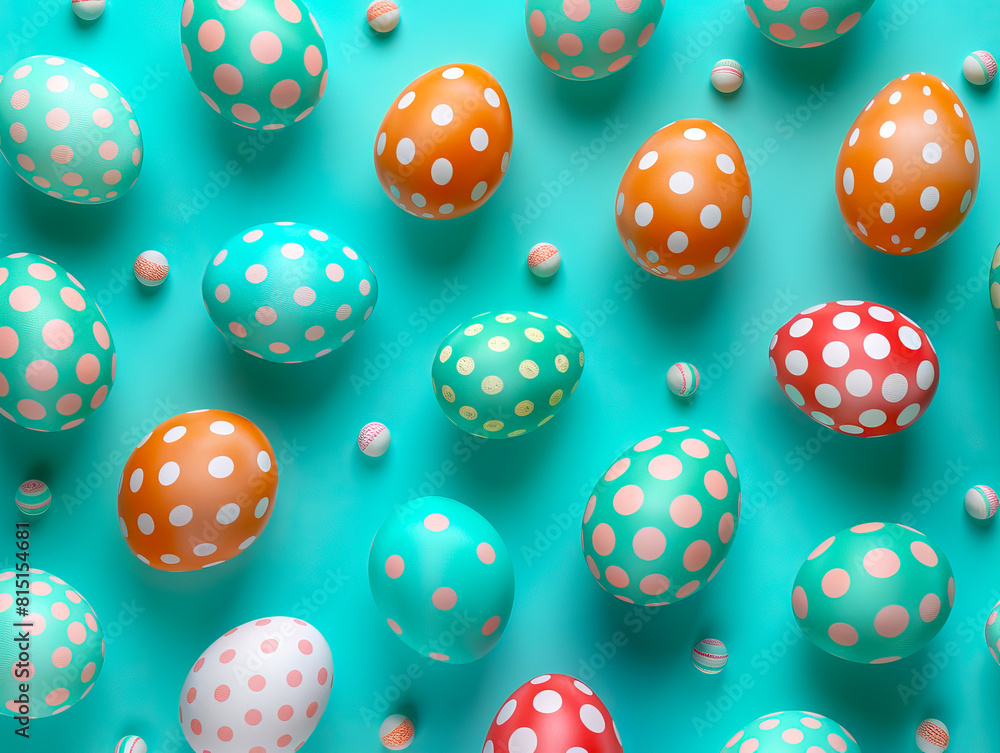 Easter eggs with polka dots on a blue background.