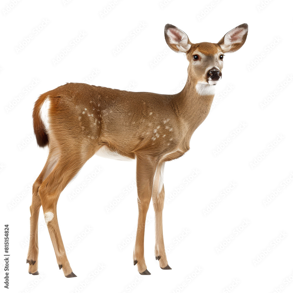 A whitetailed deer stands in front of a plain Png background, a white-tailed deer isolated on transparent background A whitetailed deer stands in front of a plain Png background, a white-tailed deer isolated on transparent background