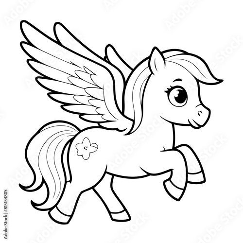 Cute vector illustration Pegasus doodle colouring activity for kids