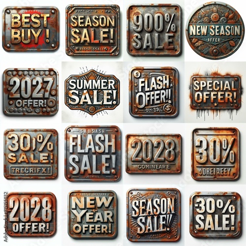 Sale label Metal grunge and rusty. AI generated illustration