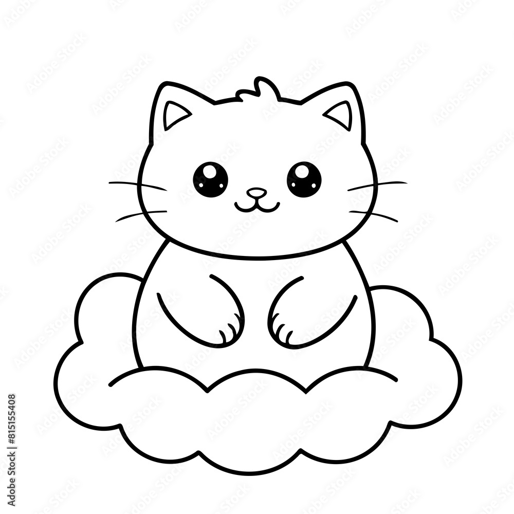Cute vector illustration Cat drawing for kids colouring activity