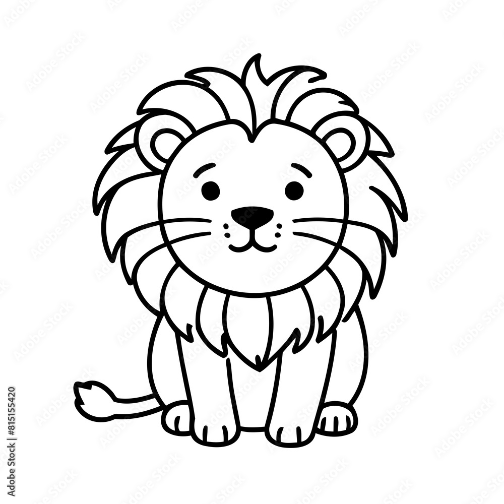 Cute vector illustration Lion doodle black and white for kids page Cute vector illustration Lion doodle black and white for kids page