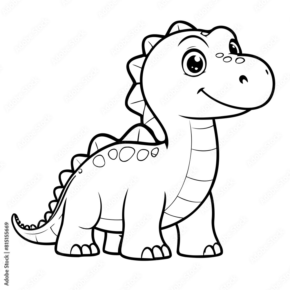 Fototapeta premium Simple vector illustration of Diplodocus drawing for kids colouring page