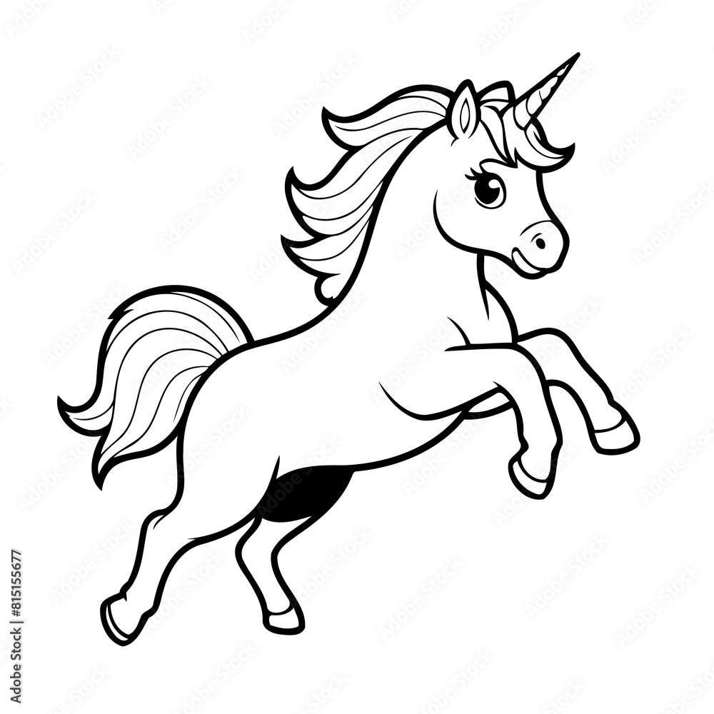 Vector illustration of a cute Unicorn drawing for kids colouring page Vector illustration of a cute Unicorn drawing for kids colouring page
