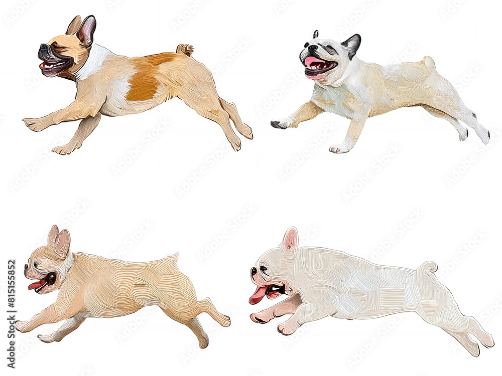 Φωτογραφία 油絵タッチの疾走、ジャンプするフレンチブルドッグ、犬のイラスト、絵画　　AI生成画像