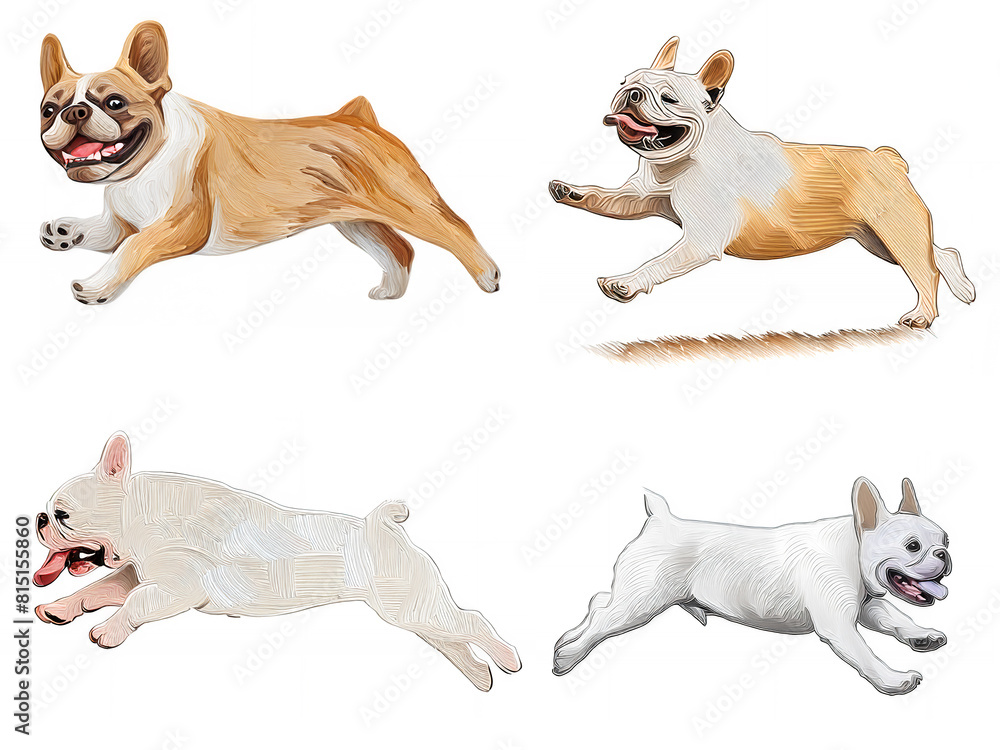 Φωτογραφία 油絵タッチの疾走、ジャンプするフレンチブルドッグ、犬のイラスト、絵画　　AI生成画像