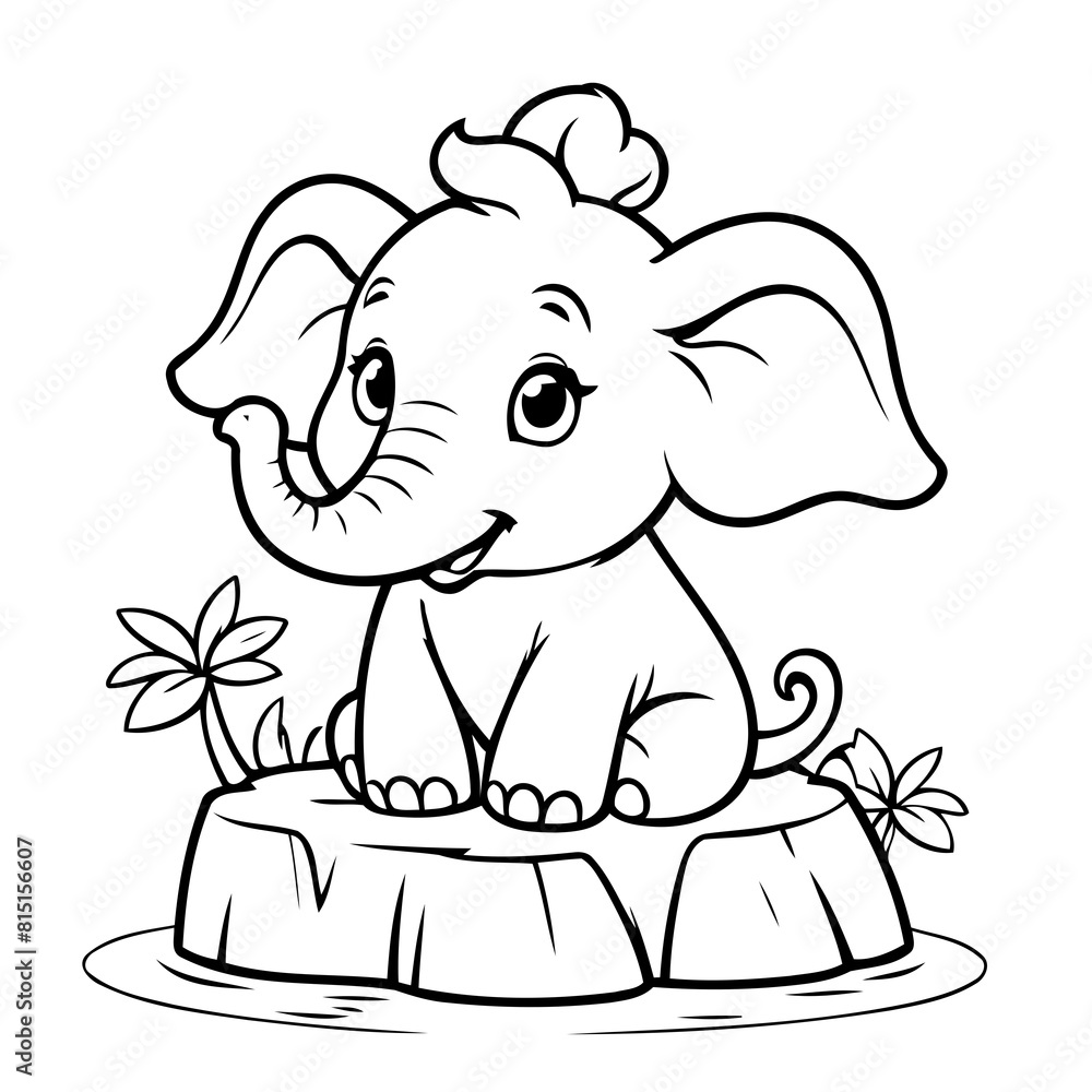 Obraz premium Vector illustration of a cute Elephant drawing for toddlers colouring page