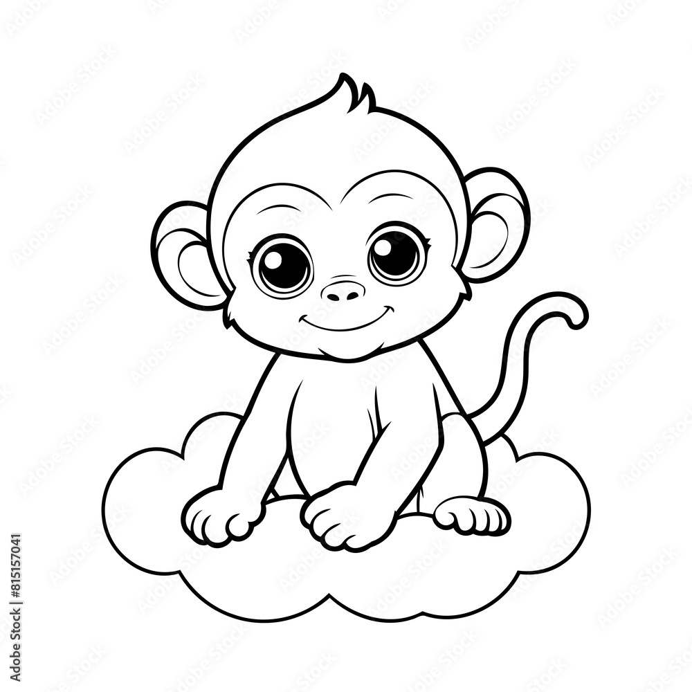 Fototapeta premium Cute vector illustration Monkey drawing for children page