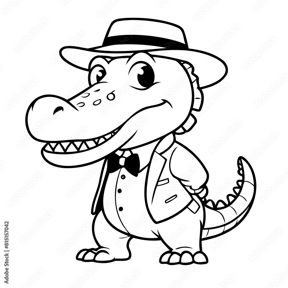 Fototapeta premium Vector illustration of a cute Crocodile doodle for toddlers coloring activity