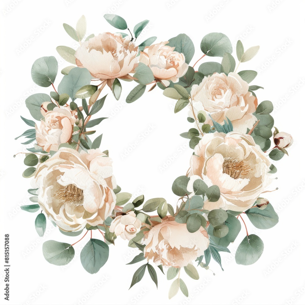 Soft green and beige wreath with roses 