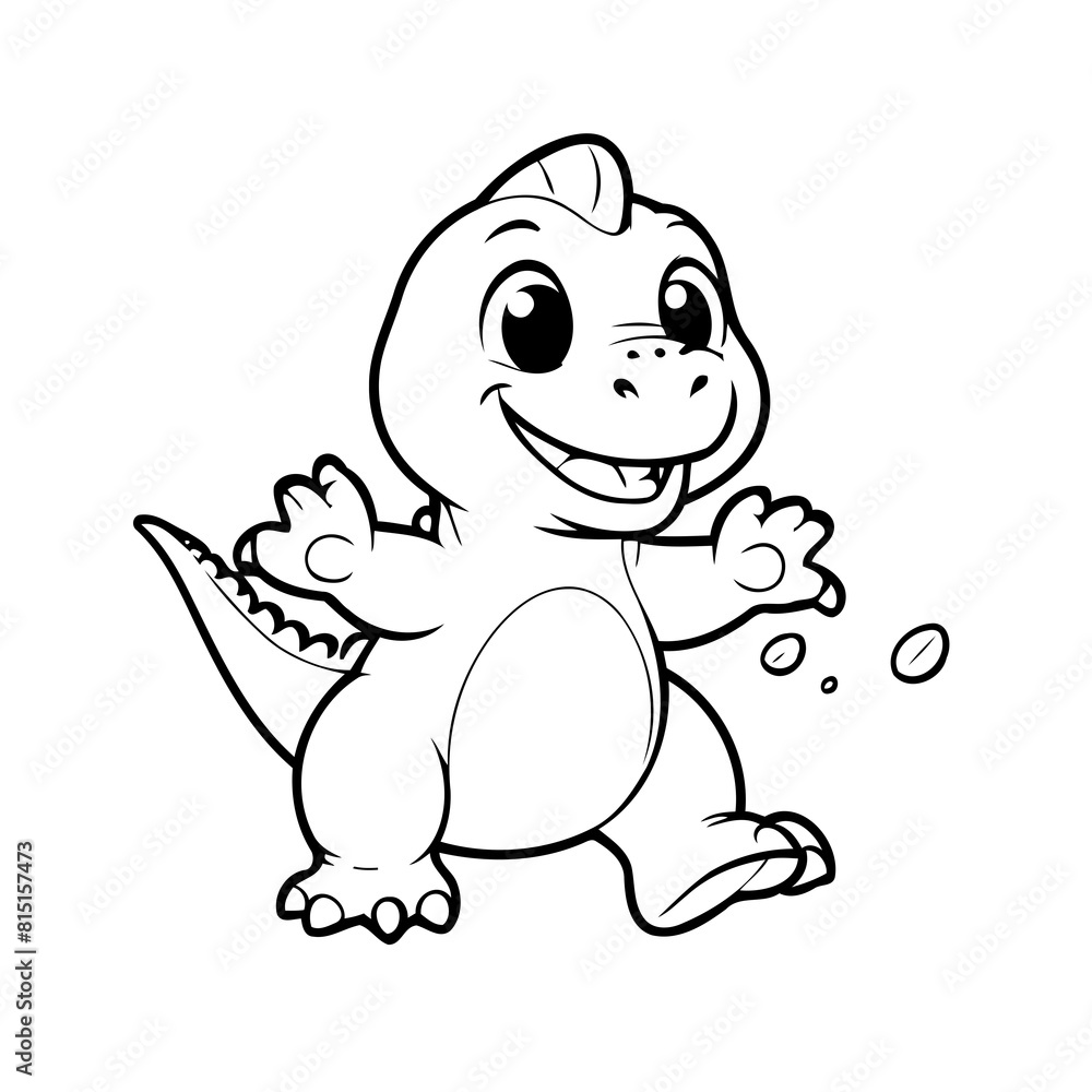 Obraz premium Cute vector illustration Dino doodle black and white for kids page