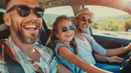 Travel concept of a happy laughing smiling family traveling by automobile together over the weekend. Family traveling concept. © Антон Сальников