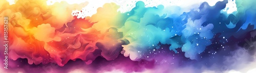 Watercolor design of a rainbow in a side view, showcasing a galaxy theme with an analogous color scheme photo