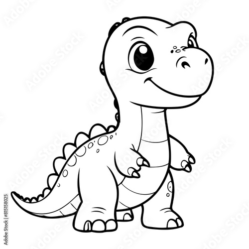 Vector illustration of a cute Diplodocus doodle colouring activity for kids