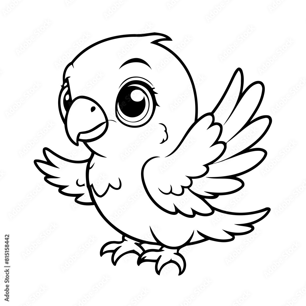 Cute vector illustration Parrot doodle black and white for kids page Cute vector illustration Parrot doodle black and white for kids page