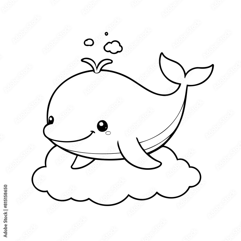 Simple vector illustration of Whale colouring page for kids Simple vector illustration of Whale colouring page for kids