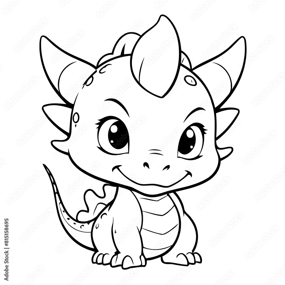 Simple vector illustration of Dragon drawing for toddlers colouring page Simple vector illustration of Dragon drawing for toddlers colouring page