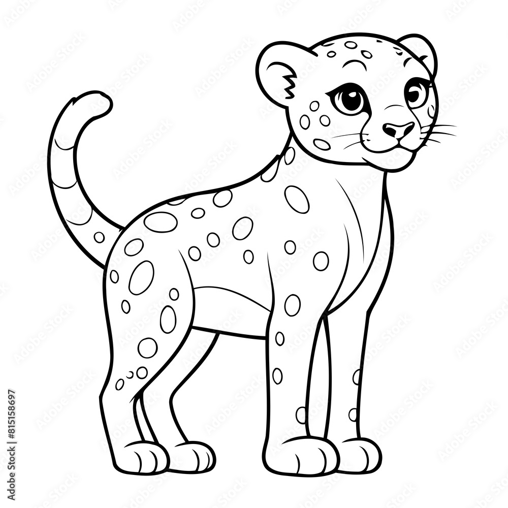 Fototapeta premium Cute vector illustration Cheetah doodle for toddlers worksheet
