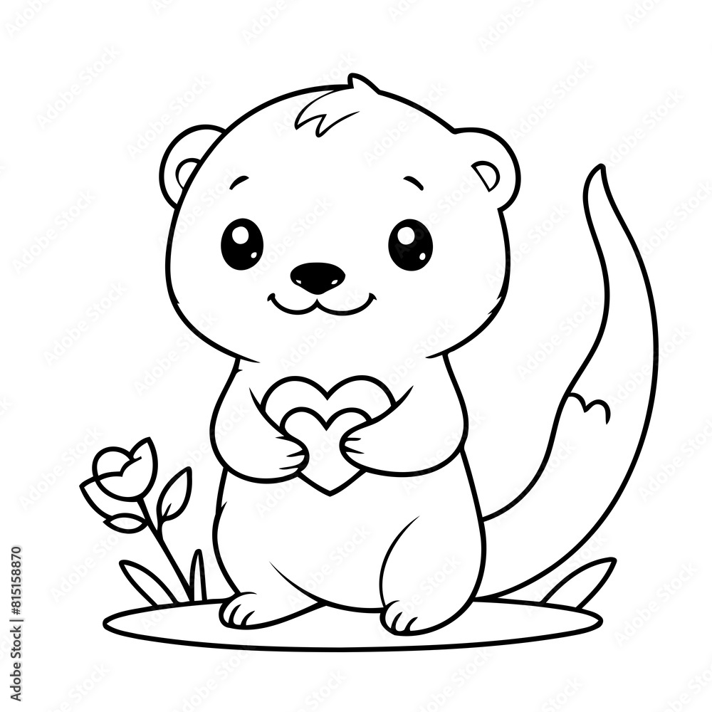 Fototapeta premium Simple vector illustration of Otter drawing for kids colouring activity