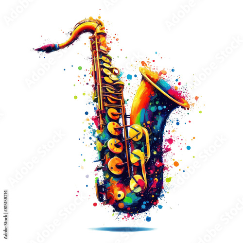 Colorful Saxophone, Vibrant Abstract Music Art, Dynamic Splash Design, Modern Artistic Expression