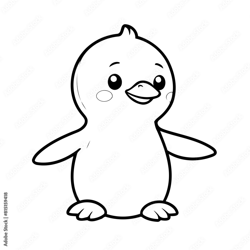 Fototapeta premium Cute vector illustration Penguin hand drawn for kids coloring page