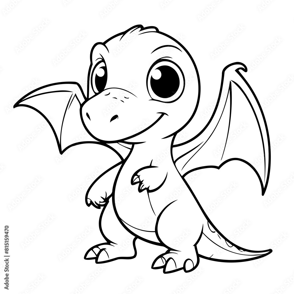 Vector illustration of a cute Pterodactyl drawing for kids colouring page Vector illustration of a cute Pterodactyl drawing for kids colouring page