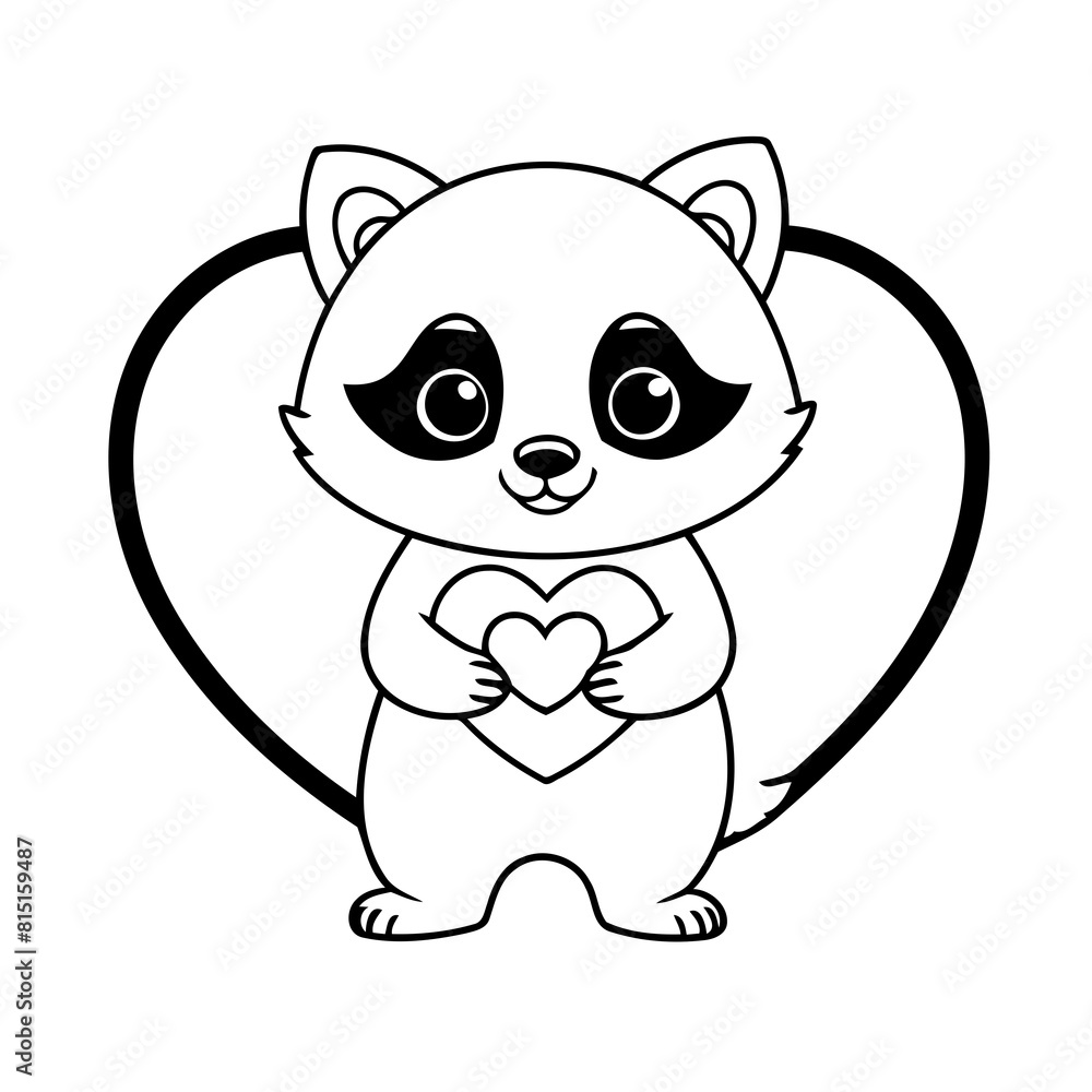 Naklejka premium Vector illustration of a cute Raccoon drawing for kids page