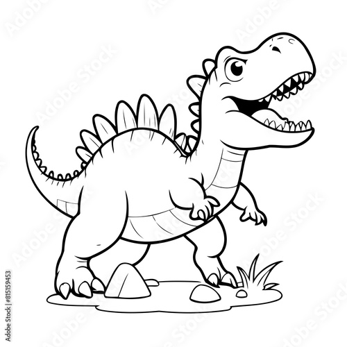 Vector illustration of a cute Spinosaurus drawing for colouring page