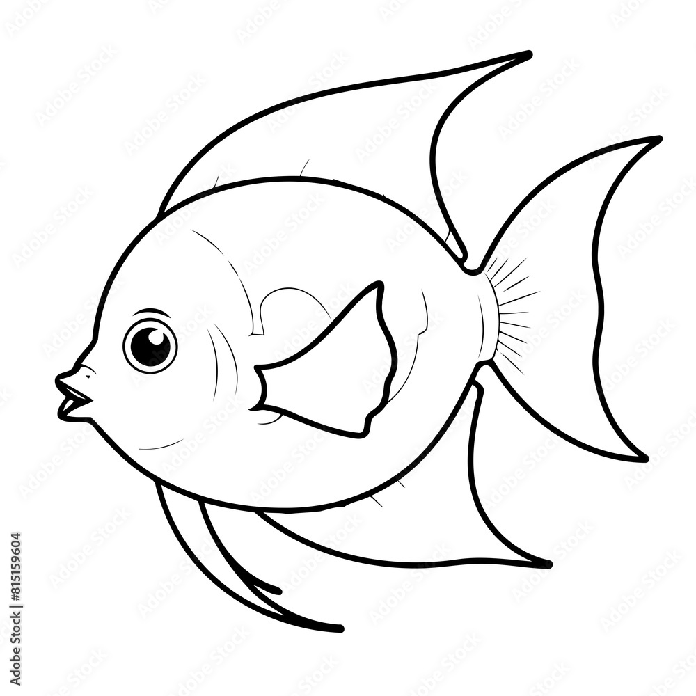 Fototapeta premium Cute vector illustration Angelfish doodle black and white for kids page