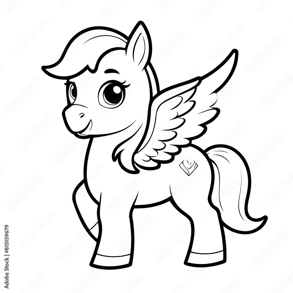 Fototapeta premium Cute vector illustration Pegasus doodle for kids colouring page
