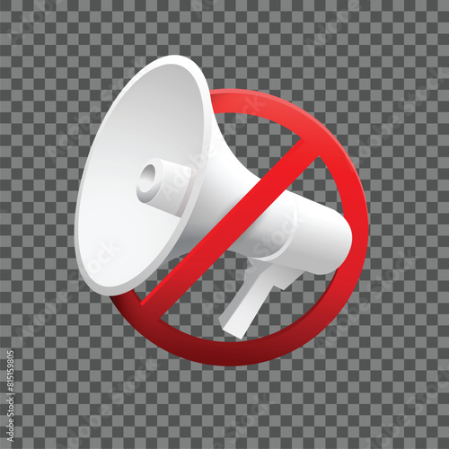 Prohibition of Loudspeaker Announcement Represented by a No Megaphone Icon. Making Noise Prohibition Sign on Transparent Background . Vector Illustration. Icon design.