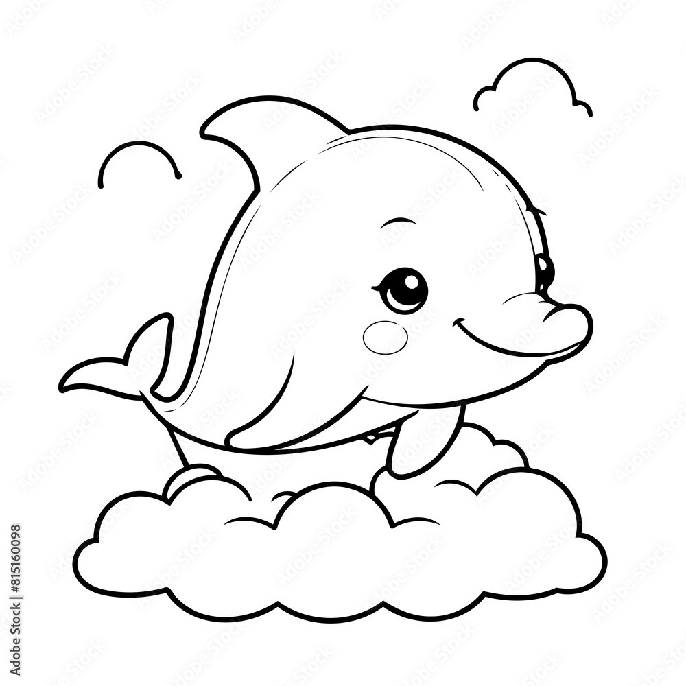Simple vector illustration of Dolphin for kids colouring worksheet Simple vector illustration of Dolphin for kids colouring worksheet