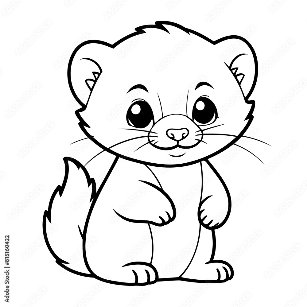 Naklejka premium Vector illustration of a cute Ferret drawing for kids colouring activity