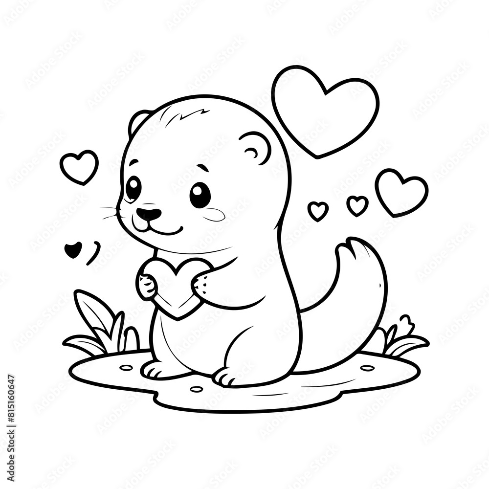 Cute vector illustration Otter for kids colouring page Cute vector illustration Otter for kids colouring page