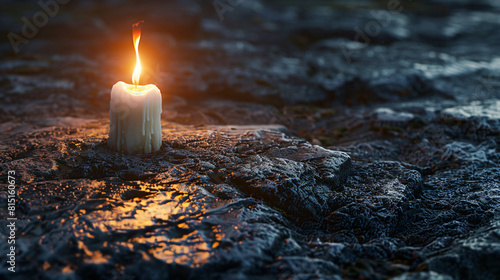 Sublime Simplicity: Hyper-Realistic Candlelight Minimalism Illuminating a Tranquil Stone Surface © Dustin