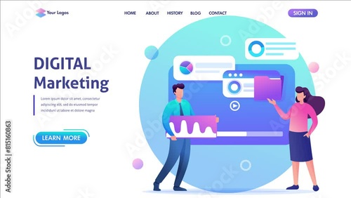 Young entrepreneurs insist data for digital marketing, advertising on the Internet. Flat 2D character