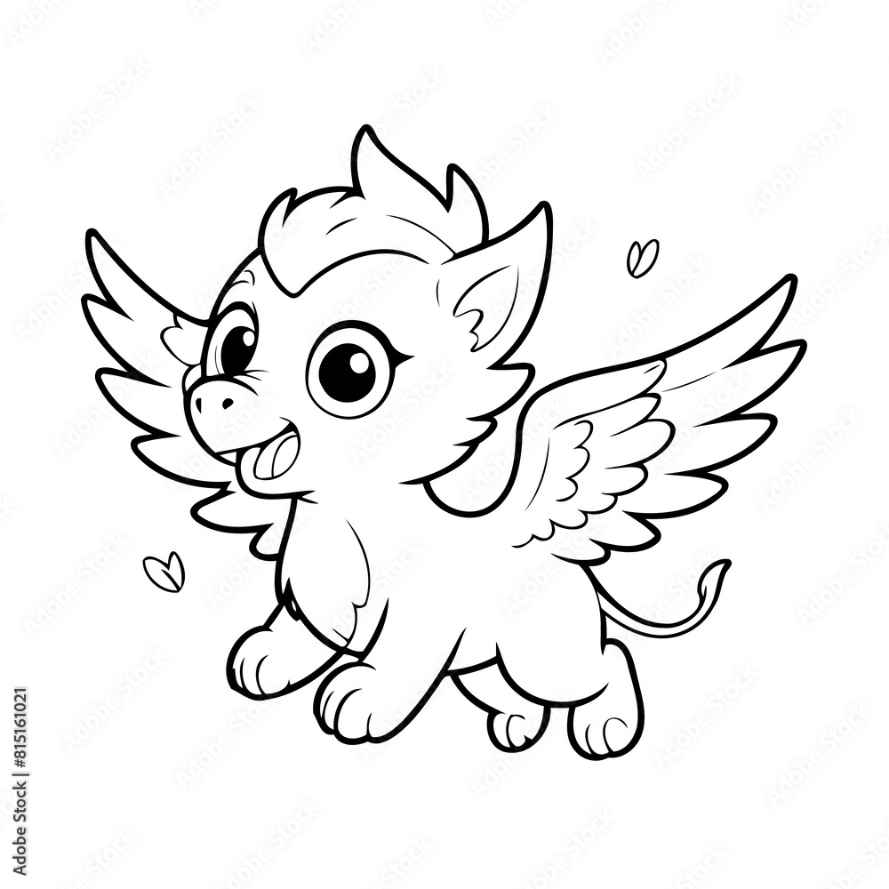 Fototapeta premium Cute vector illustration Griffin doodle for toddlers worksheet