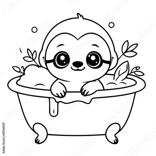 Simple vector illustration of Sloth drawing for toddlers coloring activity