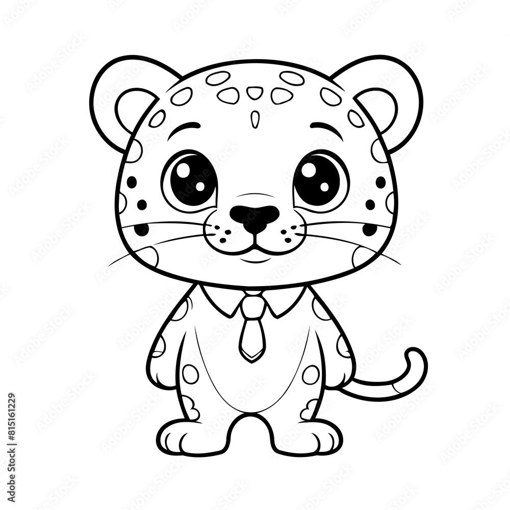 Fototapeta premium Cute vector illustration Jaguar drawing for toddlers colouring page