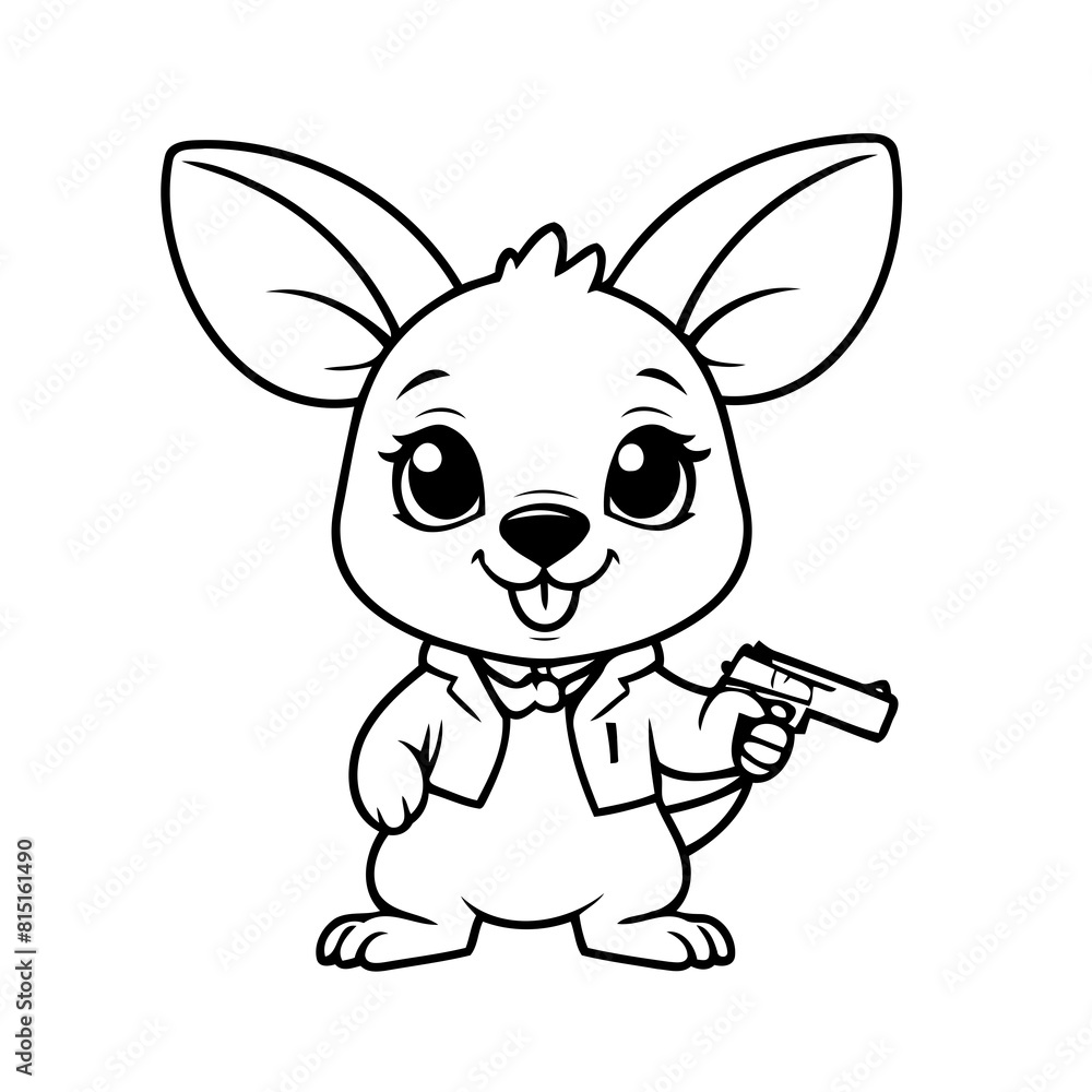 Vector illustration of a cute Kangaroo drawing for kids colouring page