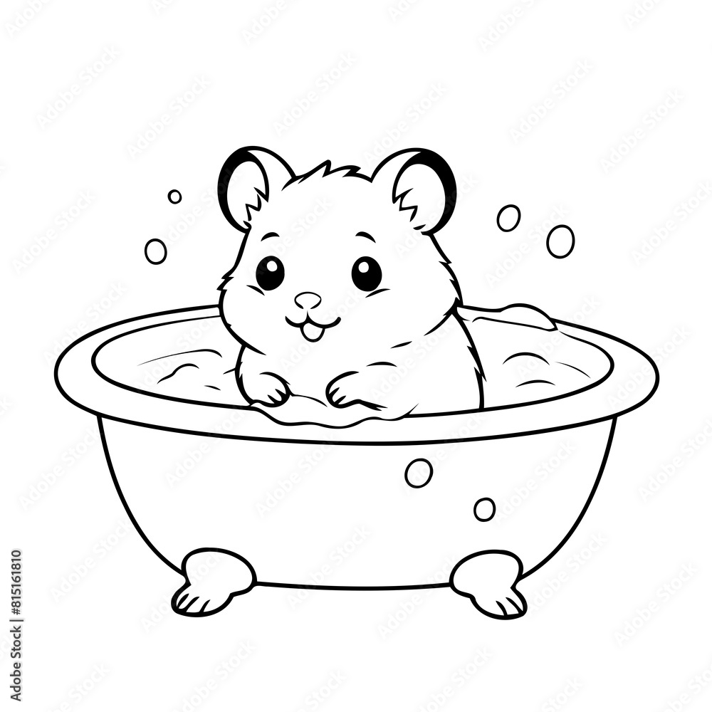 Cute vector illustration Hamster doodle colouring activity for kids