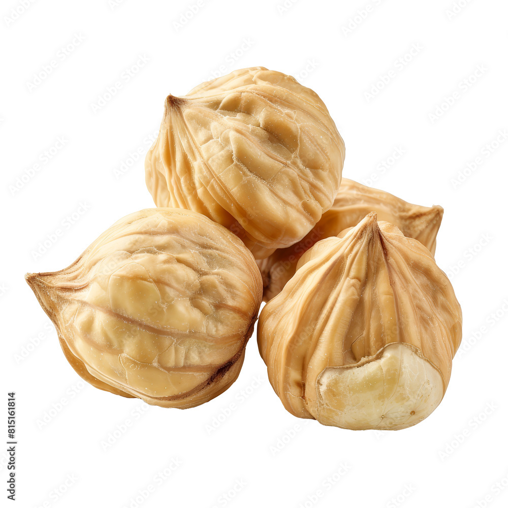 Three dried figs arranged on a clean white surface, hazelnuts isolated on transparent background Three dried figs arranged on a clean white surface, hazelnuts isolated on transparent background