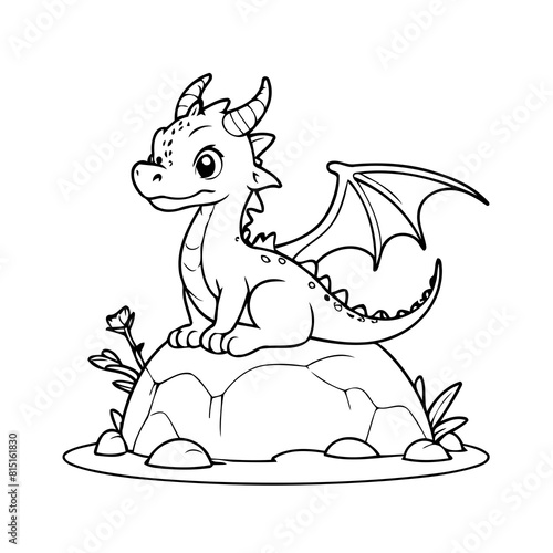 Cute vector illustration Dragon drawing for kids page