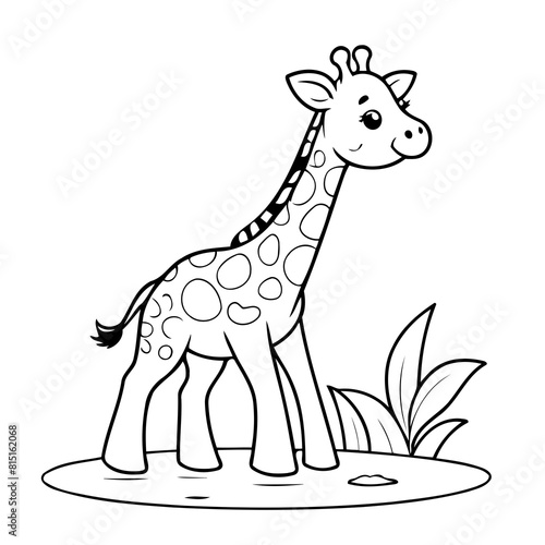 Simple vector illustration of Giraffe drawing for kids colouring page